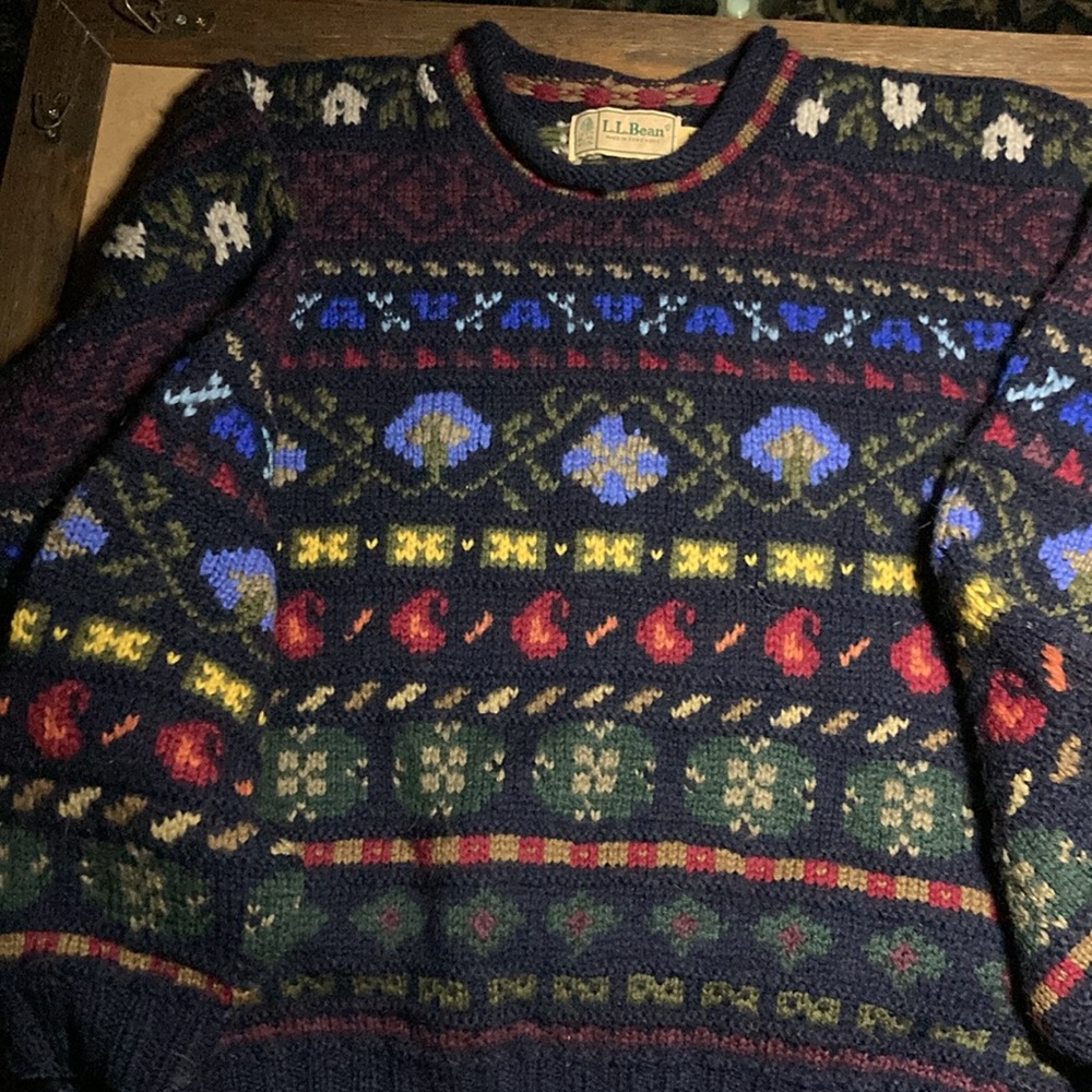Vintage L.L.Bean Sweater Pullover Women Multicolor Floral  Wool Cottage Prairie